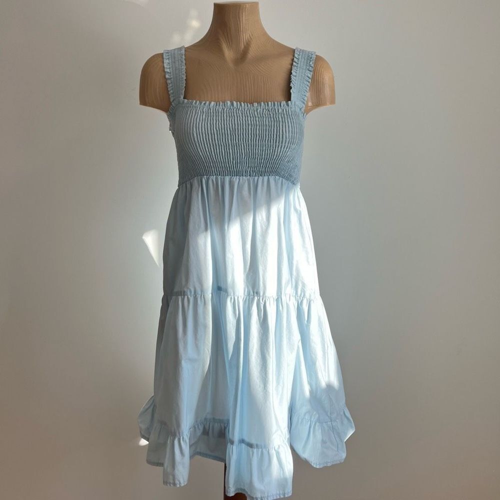 ZARA Light Blue Smocked Tiered Dress – Size XS